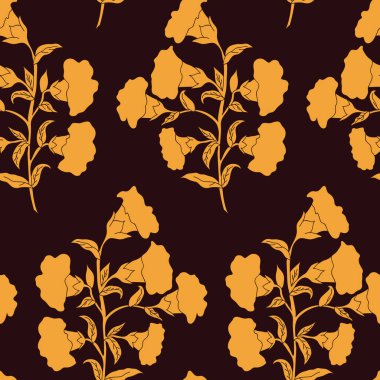 Kahverengi yüzey üzerinde vektör modayı tek renkli çiçek desen desen arkaplanı