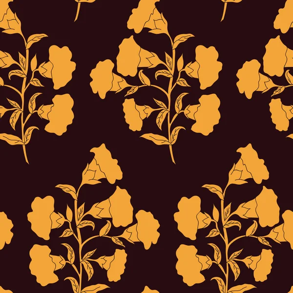 Vector trendy monochromen Blumenstrauß nahtlose Muster Hintergrund auf brauner Oberfläche — Stockvektor