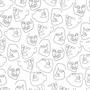 Vektör siyah ve beyaz tek çizgi soyut yüz arkaplanı çiziyor