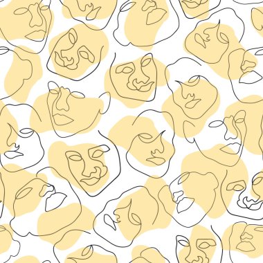 Şeftali desensiz arkaplanda soyut yüz çizen vektör bir satır