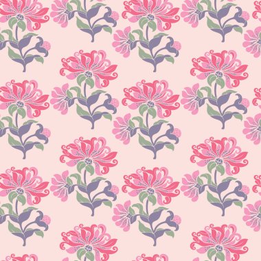 Açık pembe yüzeyde vektör yarım ton çiçek çizgisi pürüzsüz desen arkaplanı