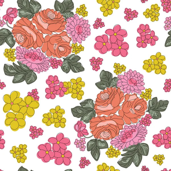 Vecteur fleur colorée fond de motif sans couture sur surface blanche — Image vectorielle