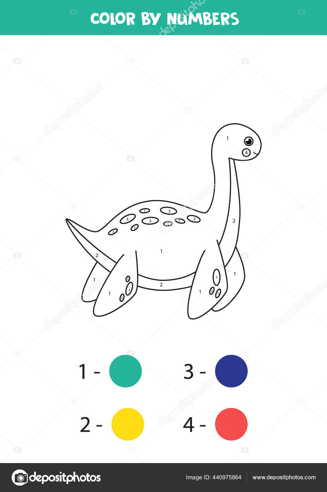 color cute cartoon dinosaur plesiosaurus by numbers stock vector image by c milya24 440975864