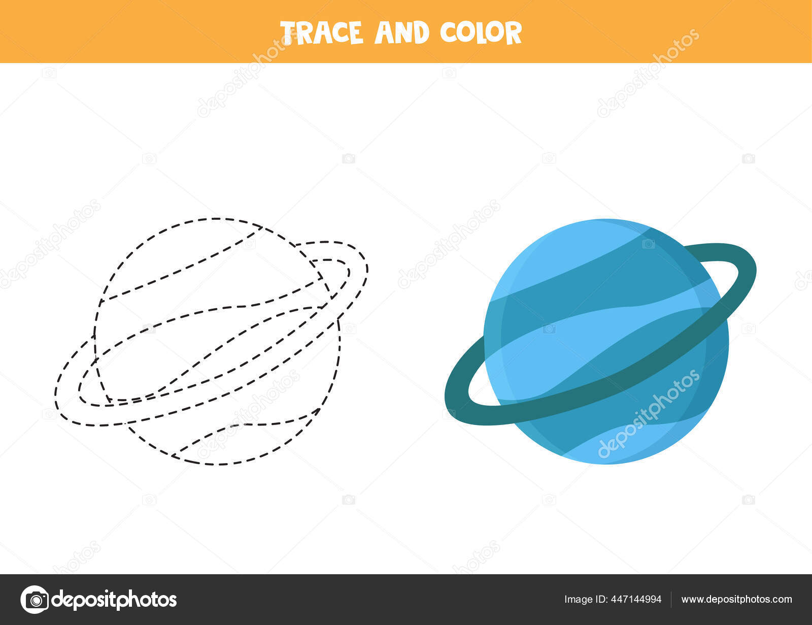 Trace And Color Cartoon Uranus Planet Funny Worksheet For Kids Stock Vector Image By C Milya24 447144994