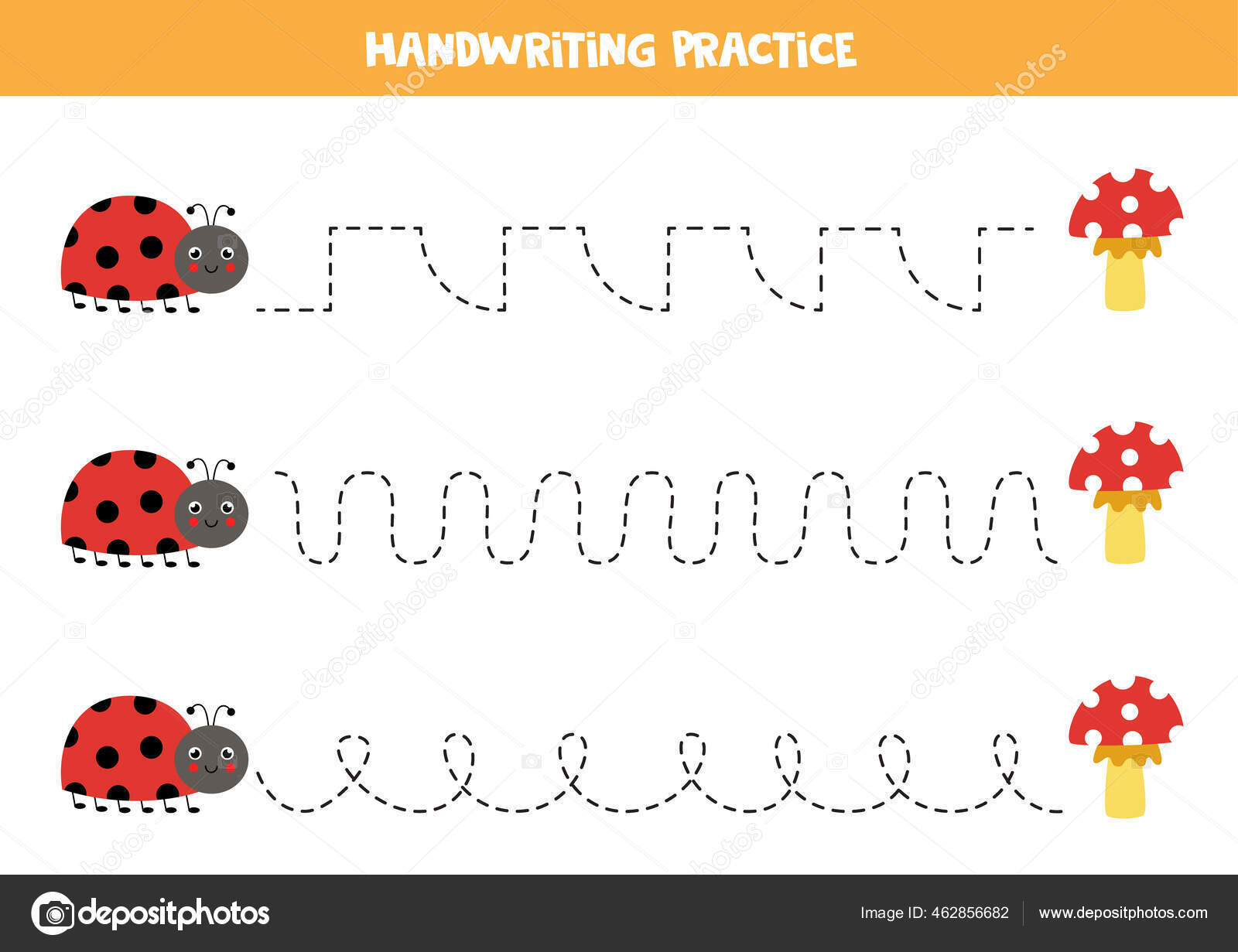 かわいいてんとう虫とキノコを持つ子供たちのためのラインを追跡します 子供のための手書き練習 ストックベクター C Milya24
