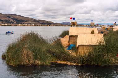 Thatched home on Floating Islands on Lake Titicaca, Puno, Peru,  clipart