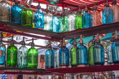  Vintage bottles for sale, San Telmo flee market, Buenos Aires clipart