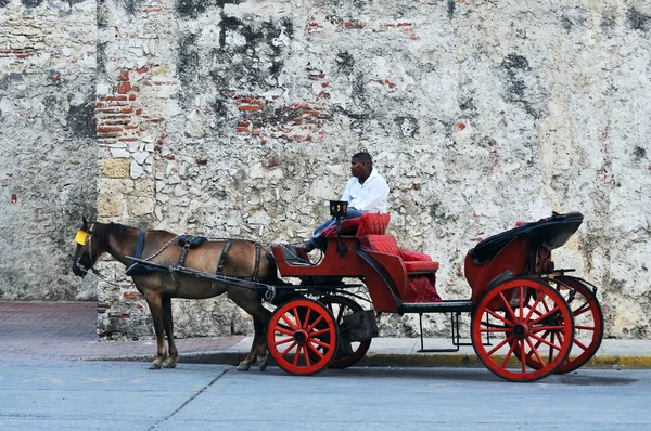 Häst dras turistiska vagnar, Cartagena de Indias i Colombia — Stockfoto