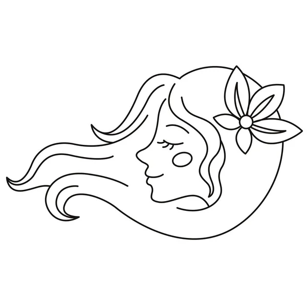 Logo de chica. Hermoso cabello con una flor. — Archivo Imágenes Vectoriales