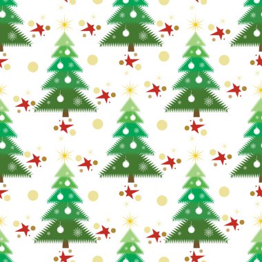 Noel ağacı ve Noel süsleri ile şenliksiz desen vektör illüstrasyonları