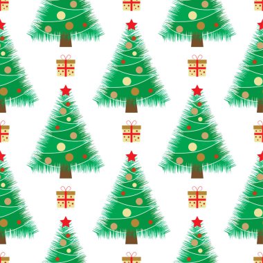Noel ağacı ve hediye kutusu illüstrasyonuyla şenliksiz desen