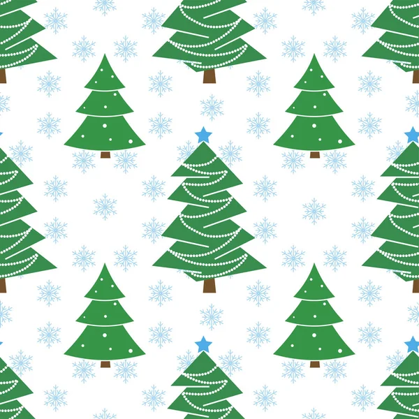 Zimní Bezešvé Vzor Vánoční Strom Vločky Pozadí Vektorové Ilustrace — Stockový vektor