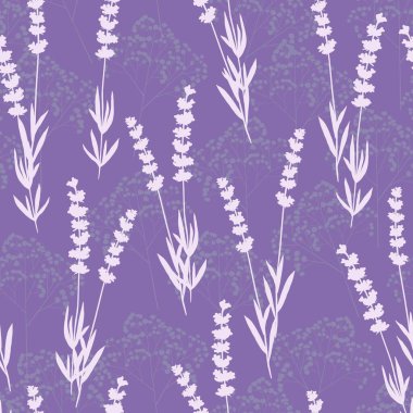 Tekstil, duvar kâğıtları, hediye paketi, kapaklar ve albüm için lavanta çiçekleri taranmış çiçeksiz şirin desenler. Vektör.