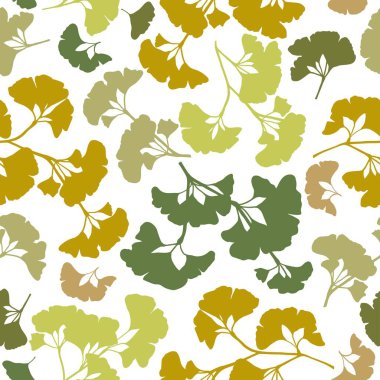 Ginkgo Kusursuz Arkaplan Vektörü 'nü Bırakıyor. Beyaz arkaplanda çok renkli Ginkgo Biloba Yaprakları.