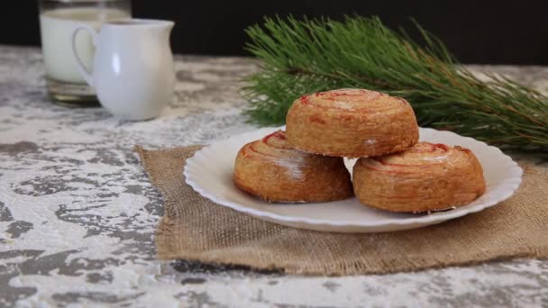 Panini Dolci Cosparsi Zucchero Velo Concetto Cottura Casa Natale Anno — Video Stock