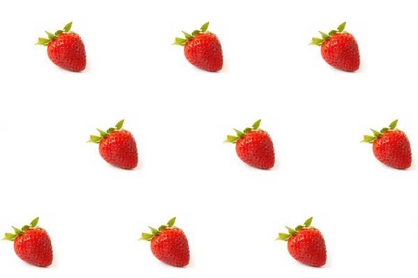 Nahtloses Muster Frischer Erdbeeren Auf Weißem Hintergrund — Stockfoto