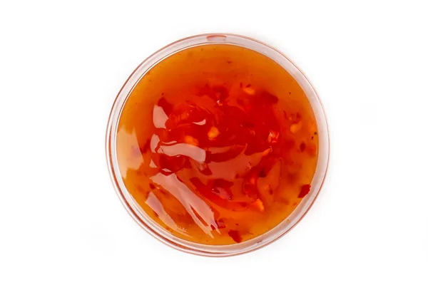 Salsa Peperoncino Ketchup Con Semi Una Ciotola Trasparente Isolata Fondo — Foto Stock