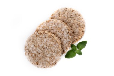 Nane yaprağıyla süslenmiş kahvaltı dilimleri şeklinde yulaf ezmesi. Sağlıklı beslenme.