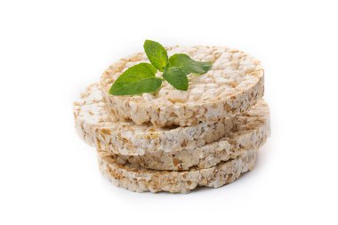 Nane yaprağıyla süslenmiş kahvaltı dilimleri şeklinde yulaf ezmesi. Sağlıklı beslenme.