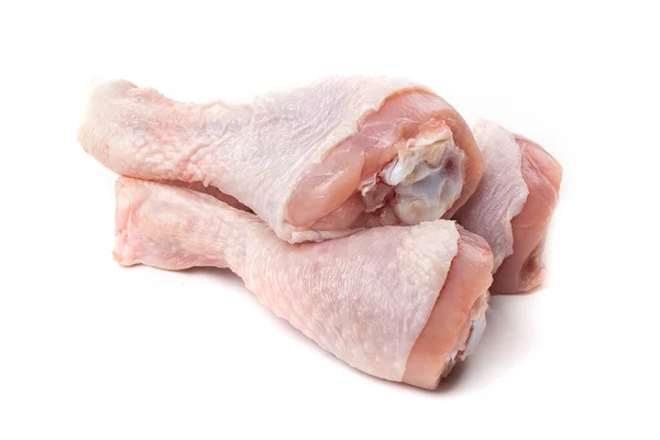 Gambe Pollo Crude Con Pelle Sfondo Bianco — Foto Stock