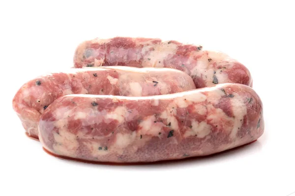 Raw Hemlagad Frukost Korv Isolerad Vit Bakgrund — Stockfoto