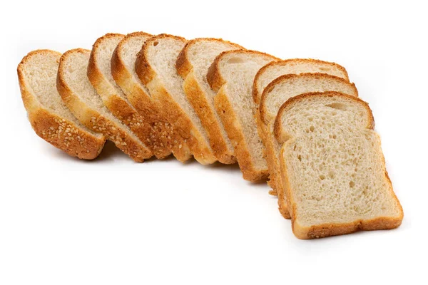 Slices White Bread Loaf Sesame Seeds Isolated White Background — Stock Photo, Image