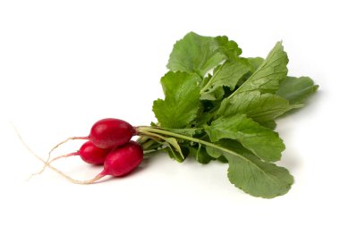 Beyaz arka planda izole edilmiş salata için taze pembe turplar..