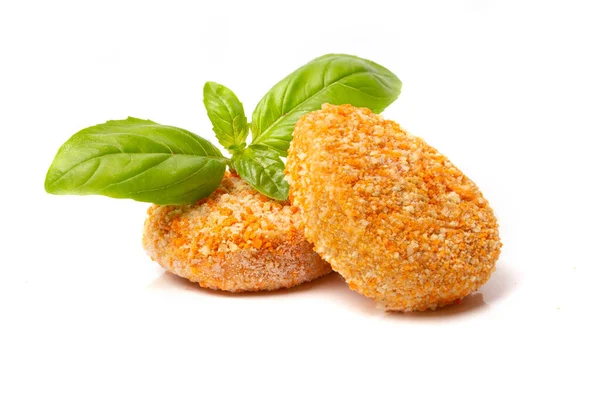 Hög Med Kokta Kyckling Nuggets Isolerad Vit Bakgrund — Stockfoto