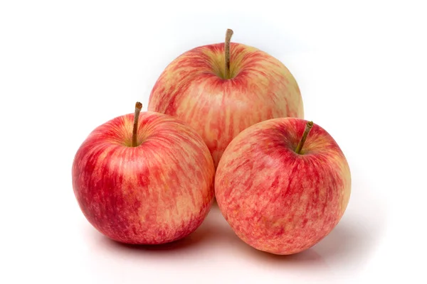 Tres Coloridas Manzanas Rosadas Sobre Fondo Blanco — Foto de Stock
