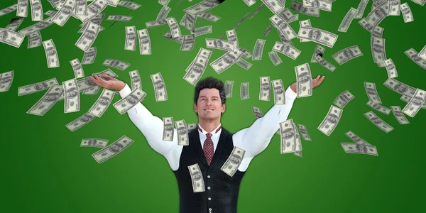 Corporate Business Man Catching Money Falling From the Sky — Stock Photo, Image