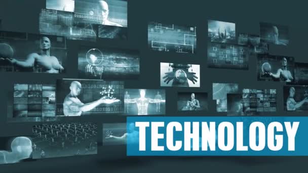 Technologiesector met bewegende schermen Video muur achtergrond Looping — Stockvideo