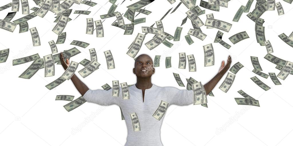 Black Man Catching Money Falling From the Sky