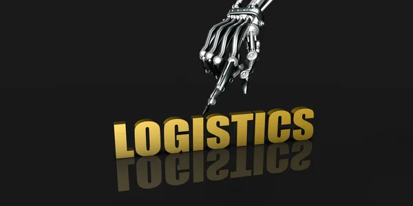 Logistics Industry Robotic Hand Pointing Black Background — Stock Photo, Image