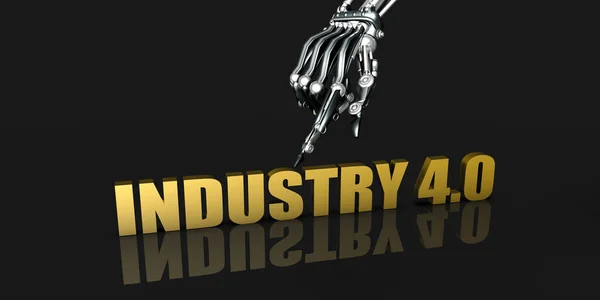 Industrie Industrie Avec Pointage Manuel Robotique Sur Fond Noir — Photo