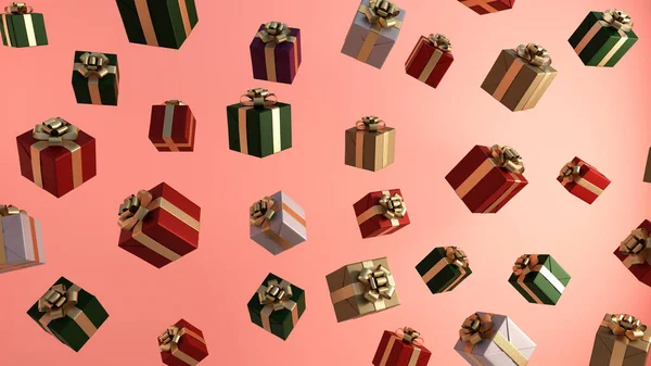 Presentes Natal Com Espaço Cópia Vazio Fundo Rosa — Fotografia de Stock