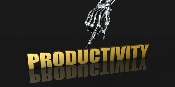 Industrie Productivité Avec Pointage Manuel Robotique Sur Fond Noir — Photo