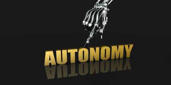 Indústria Autonomia Com Apontamento Mão Robótica Fundo Preto — Fotografia de Stock