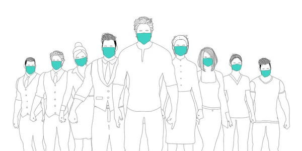 Group People Wearing Surgical Masks Standing Together Prevention Safety Procedures — Stock Photo, Image