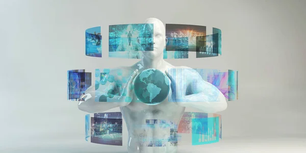 Holografisk Display Med Människa Med Hjälp Interaktiv Teknik — Stockfoto