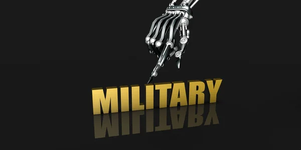 Militärindustrie Mit Roboterhand Auf Schwarzem Hintergrund — Stockfoto