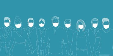 Savaş Konsepti olarak Coronavirus 'a Karşı Birleşmiş Cerrahi Maske Giyen İnsanlar