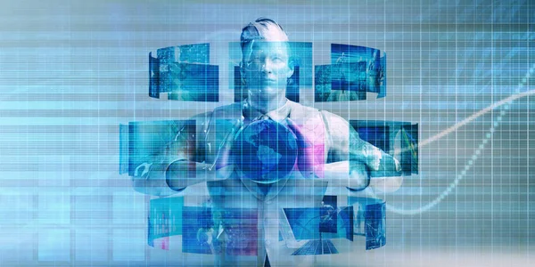 Man Surrounded Technology Data Information Art — Stock Photo, Image