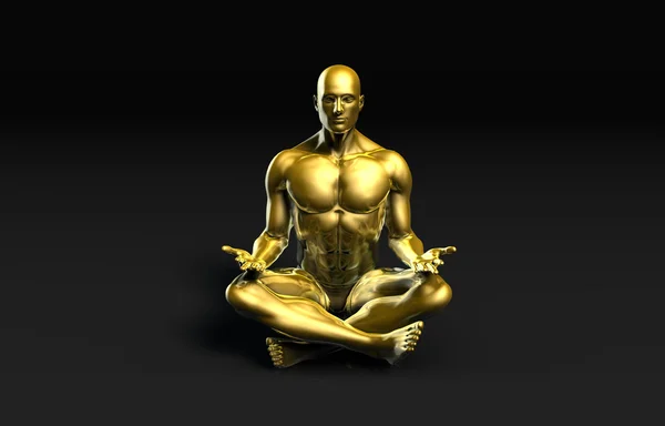 Golden man in lotus pose — Stockfoto