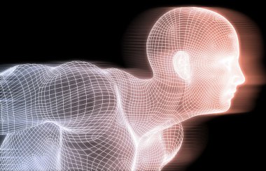 Glowing man with technology grid