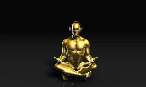 Rendered golden man in lotus — Stock fotografie