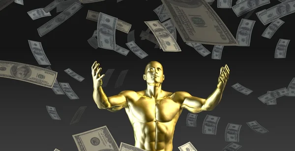 Golden man under money rain — Stok fotoğraf