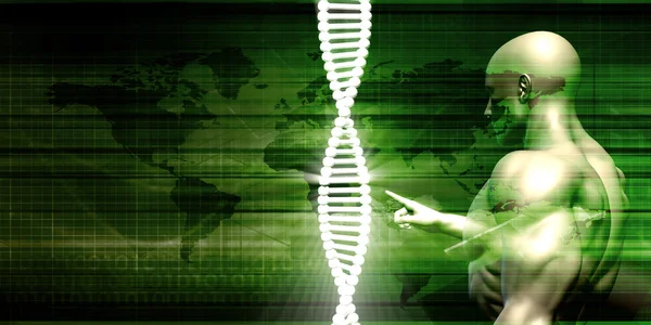 Cientista Analisando DNA Helix Strand — Fotografia de Stock
