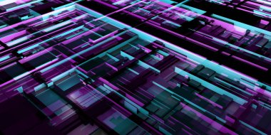 Bir Teknoloji Izgara Sistemi İçinde Neon Blokları