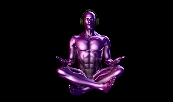 Hombre con auriculares escuchando música meditando —  Fotos de Stock