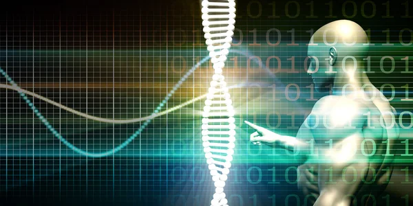 Вчений аналізуючи спіраль спіраль ДНК — стокове фото